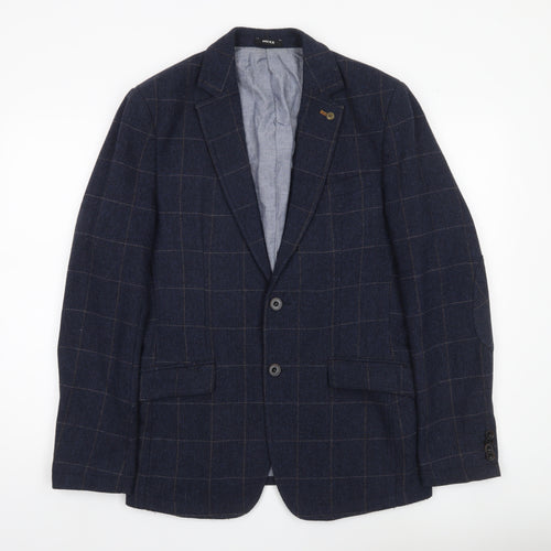 Mexx Men’s Blue Checked Slim Fit Wool Blend Blazer Jacket Size 38