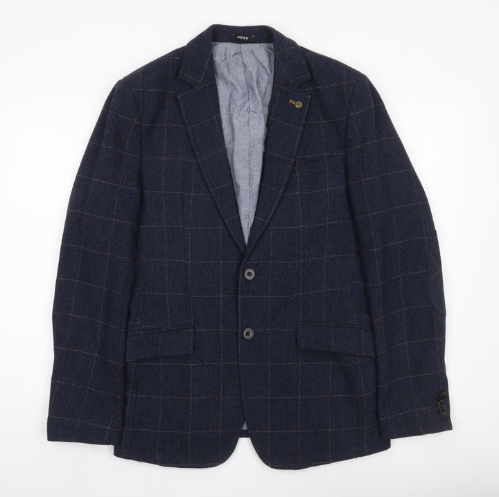 Mexx Men’s Blue Checked Slim Fit Wool Blend Blazer Jacket Size 38