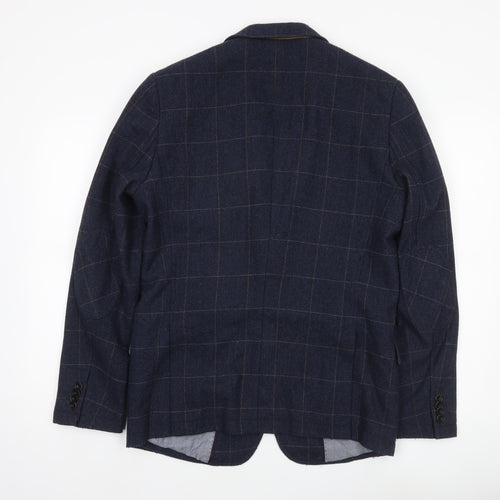 Mexx Men’s Blue Checked Slim Fit Wool Blend Blazer Jacket Size 38