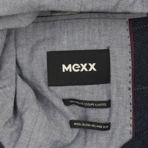 Mexx Men’s Blue Checked Slim Fit Wool Blend Blazer Jacket Size 38
