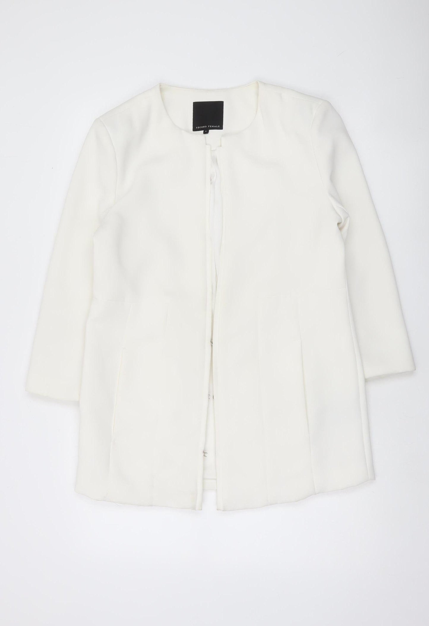 Second Female Womens White Blazer Jacket Size M Collarless Formal