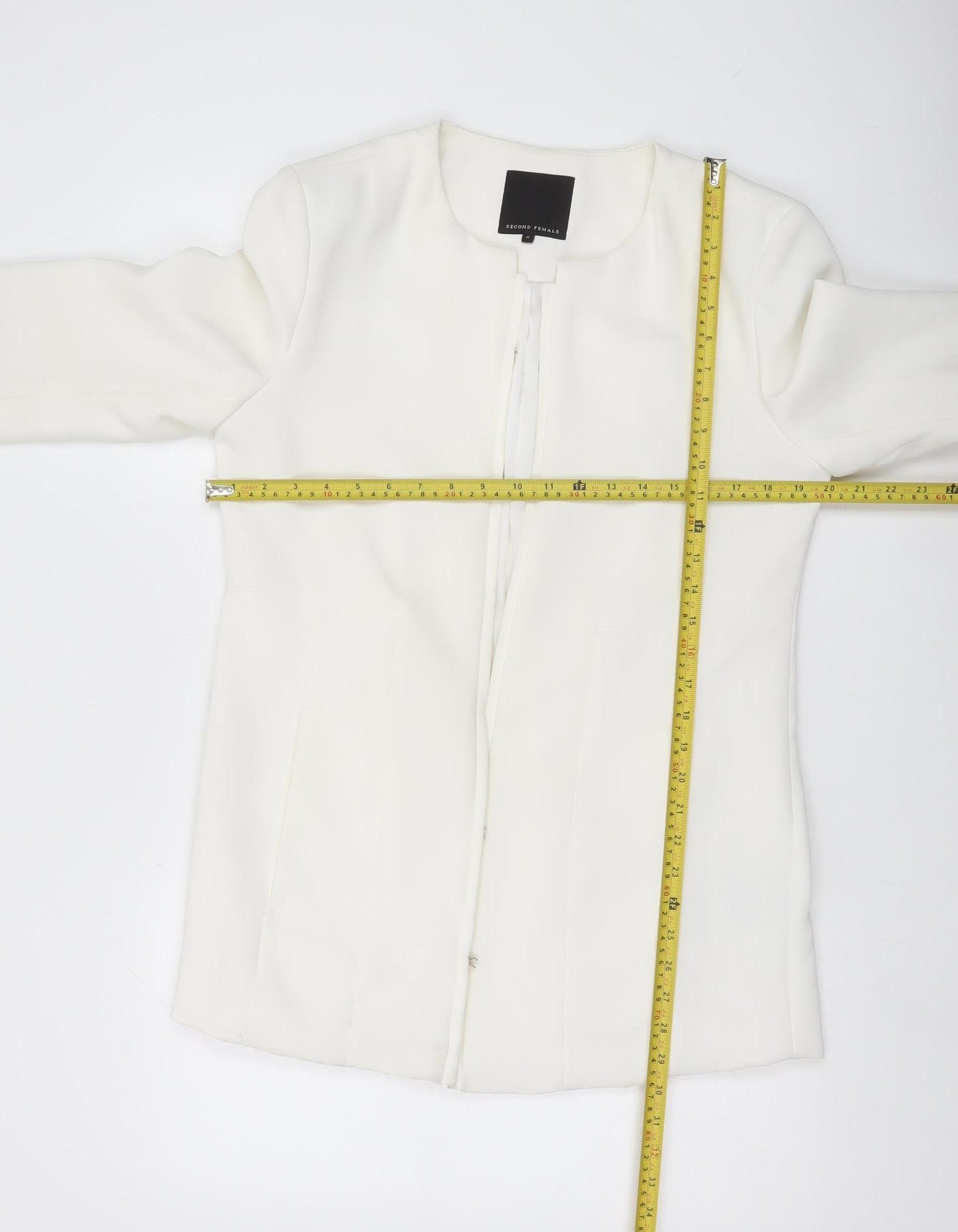 Second Female Womens White Blazer Jacket Size M Collarless Formal