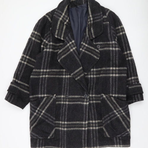 Accolade Womens Black Plaid Wool Blend Mid-Length Overcoat Size 16