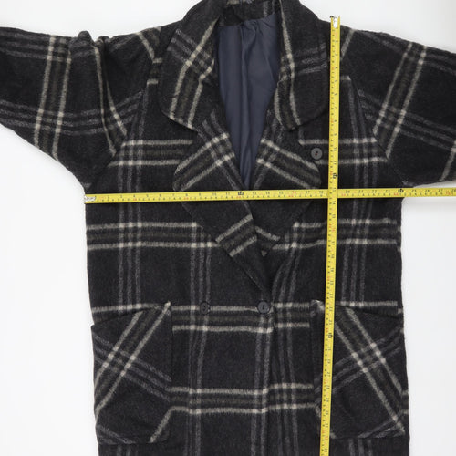 Accolade Womens Black Plaid Wool Blend Mid-Length Overcoat Size 16