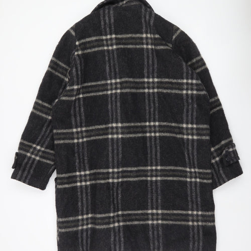 Accolade Womens Black Plaid Wool Blend Mid-Length Overcoat Size 16