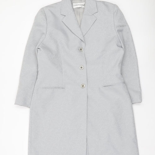 Essentials Women Grey Long Coat Size 14 Polyester Overcoat