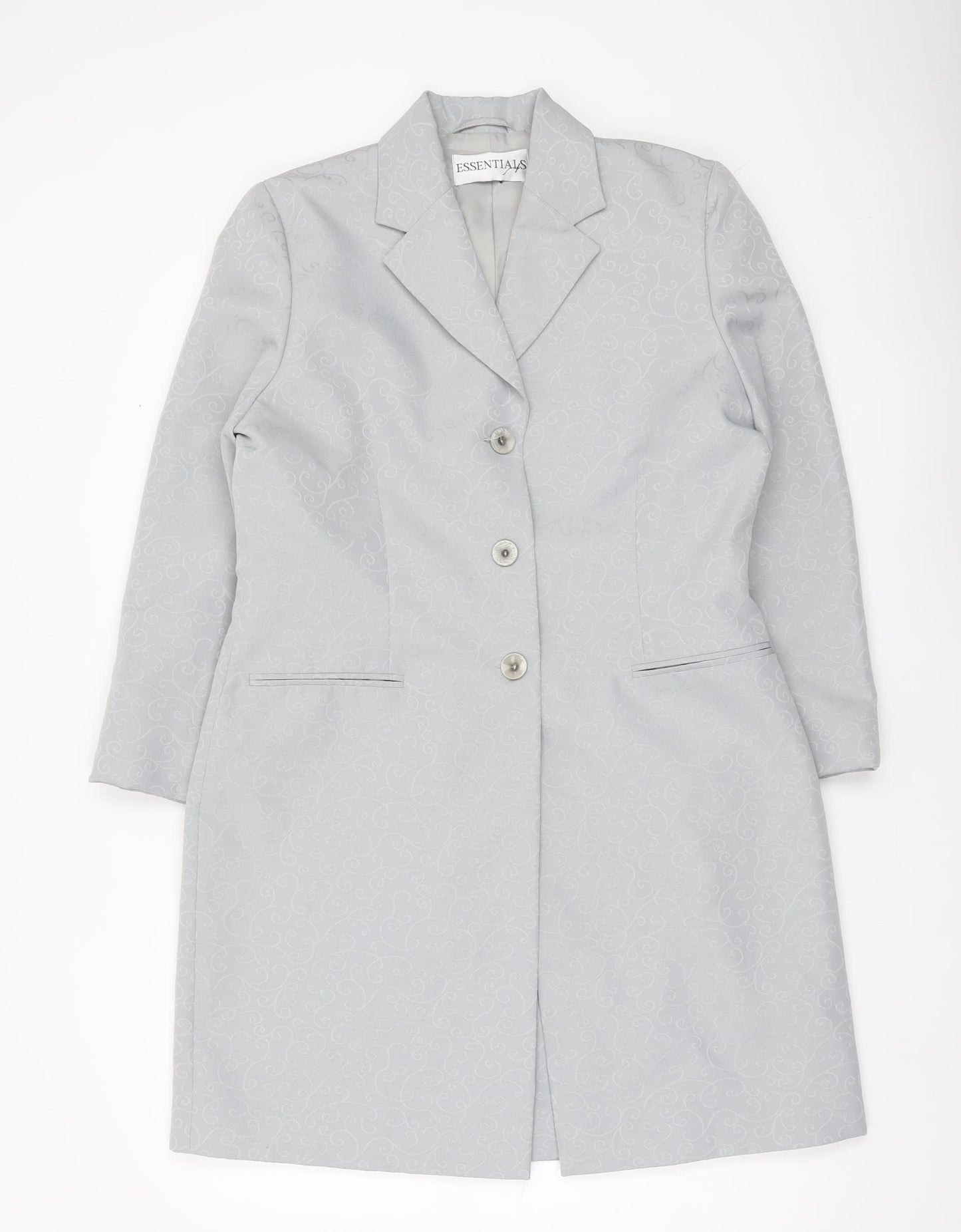 Essentials Women Grey Long Coat Size 14 Polyester Overcoat