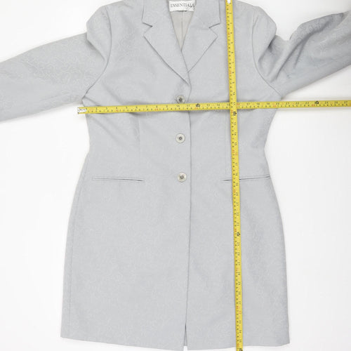Essentials Women Grey Long Coat Size 14 Polyester Overcoat