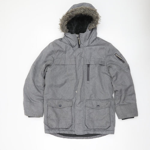 Next Boys Grey Parka Coat Faux Fur Hooded 10 Years Warm Winter Jacket