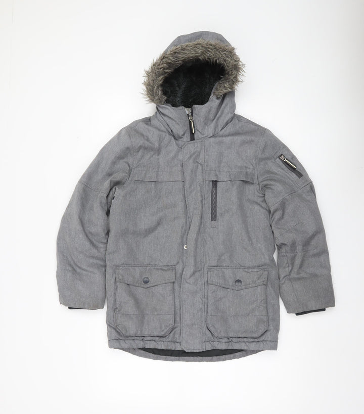 Next Boys Grey Parka Coat Faux Fur Hooded 10 Years Warm Winter Jacket