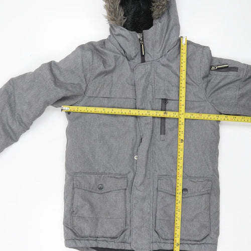 Next Boys Grey Parka Coat Faux Fur Hooded 10 Years Warm Winter Jacket