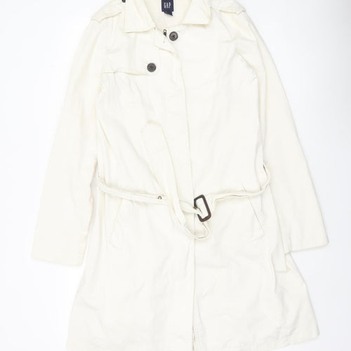 GAP Womens Ivory Trench Coat Size M Belted Cotton Workwear