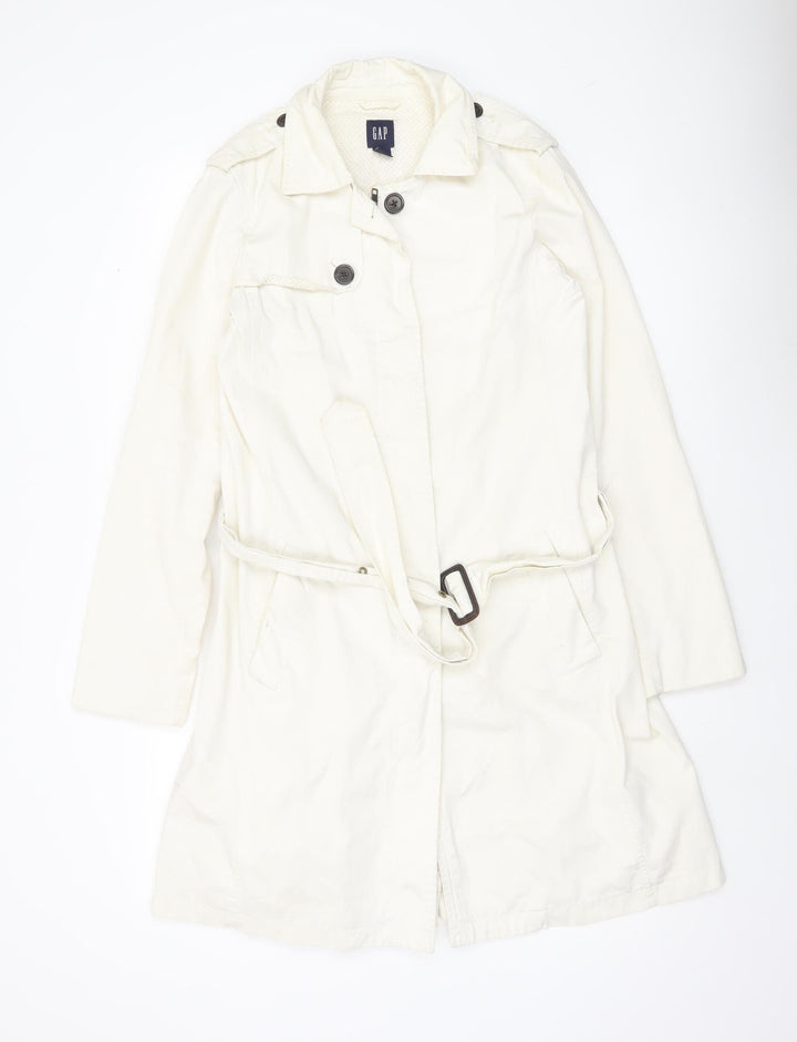 GAP Womens Ivory Trench Coat Size M Belted Cotton Workwear
