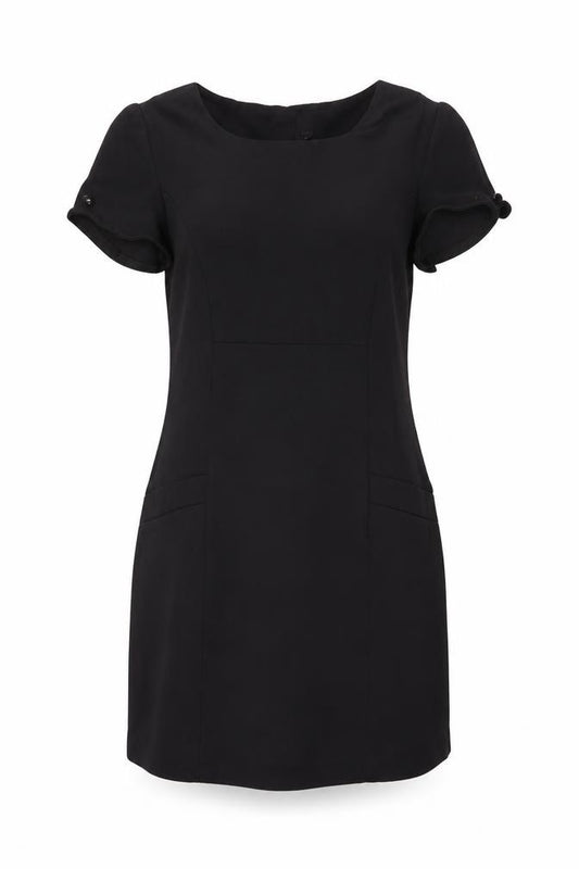 Front view of E-vie Women’s Black Shift Dress, size UK 14, Short Sleeve Round Neck