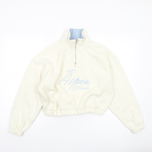 Primark Women’s Ivory 1/4 Zip Sweatshirt XS Aspen Graphic