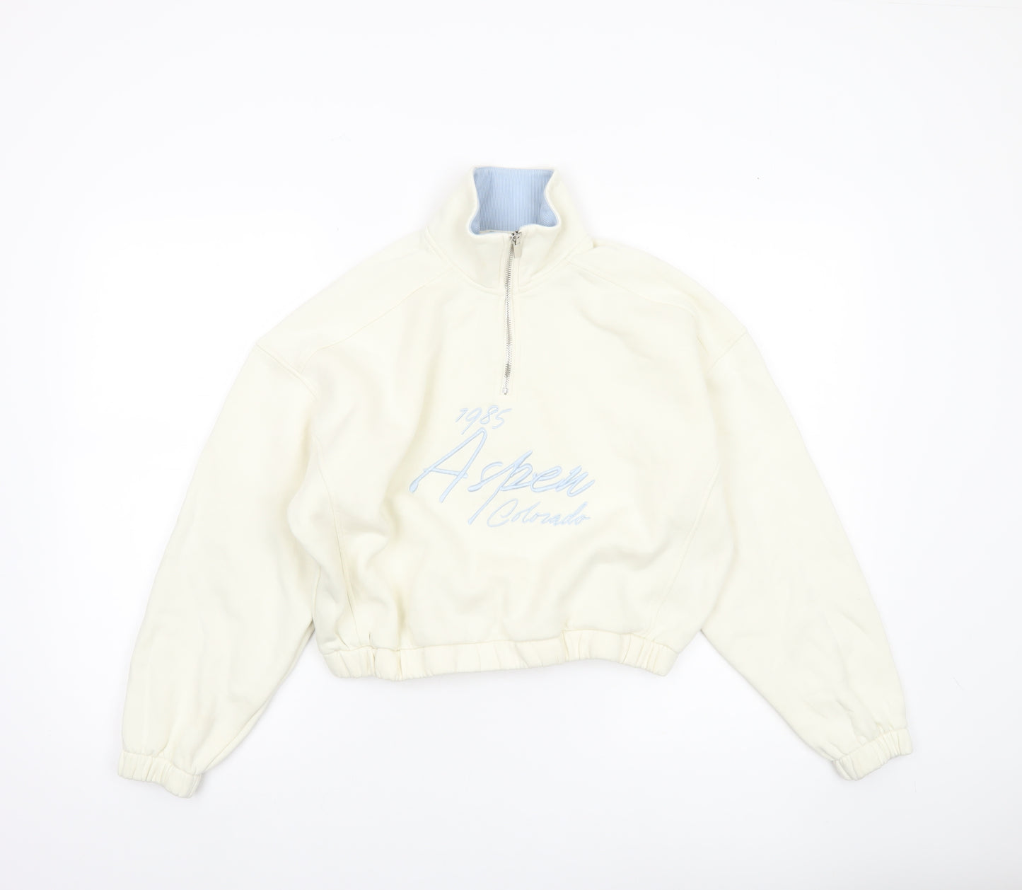 Primark Women’s Ivory 1/4 Zip Sweatshirt XS Aspen Graphic
