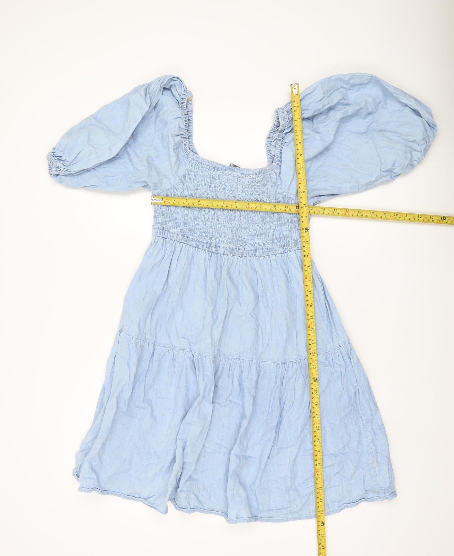 Papaya Women Blue Cotton Off Shoulder Puff Sleeve Skater Dress Size 10