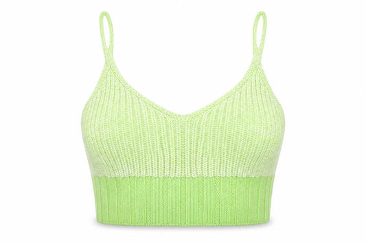 Front view of ASOS Women’s Green, size UK 8, Knit Acrylic Spaghetti Strap Crop Top