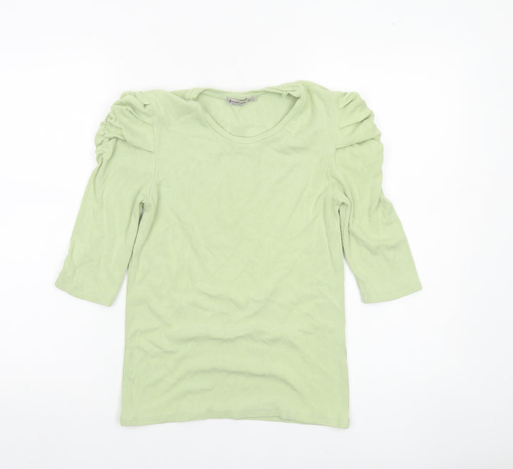Stradivarius Womens Green Puff Sleeve T-Shirt Size L Regular