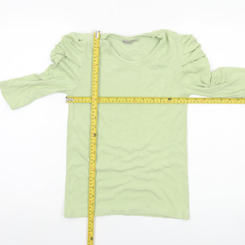 Stradivarius Womens Green Puff Sleeve T-Shirt Size L Regular
