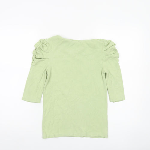 Stradivarius Womens Green Puff Sleeve T-Shirt Size L Regular