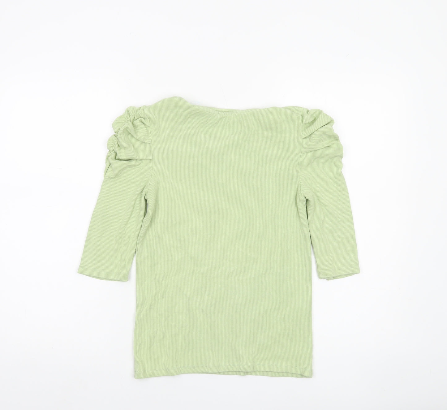 Stradivarius Womens Green Puff Sleeve T-Shirt Size L Regular