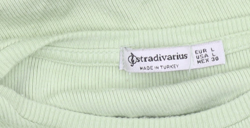 Stradivarius Womens Green Puff Sleeve T-Shirt Size L Regular
