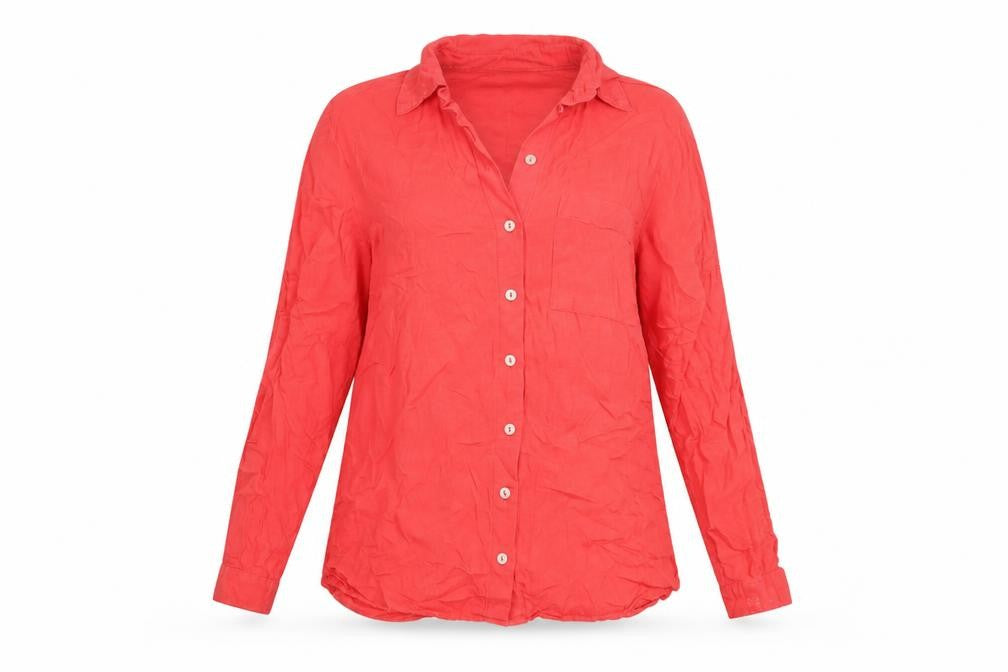 Front view of Nutmeg Women Red, size 10, Button-Up Long Sleeve Shirt