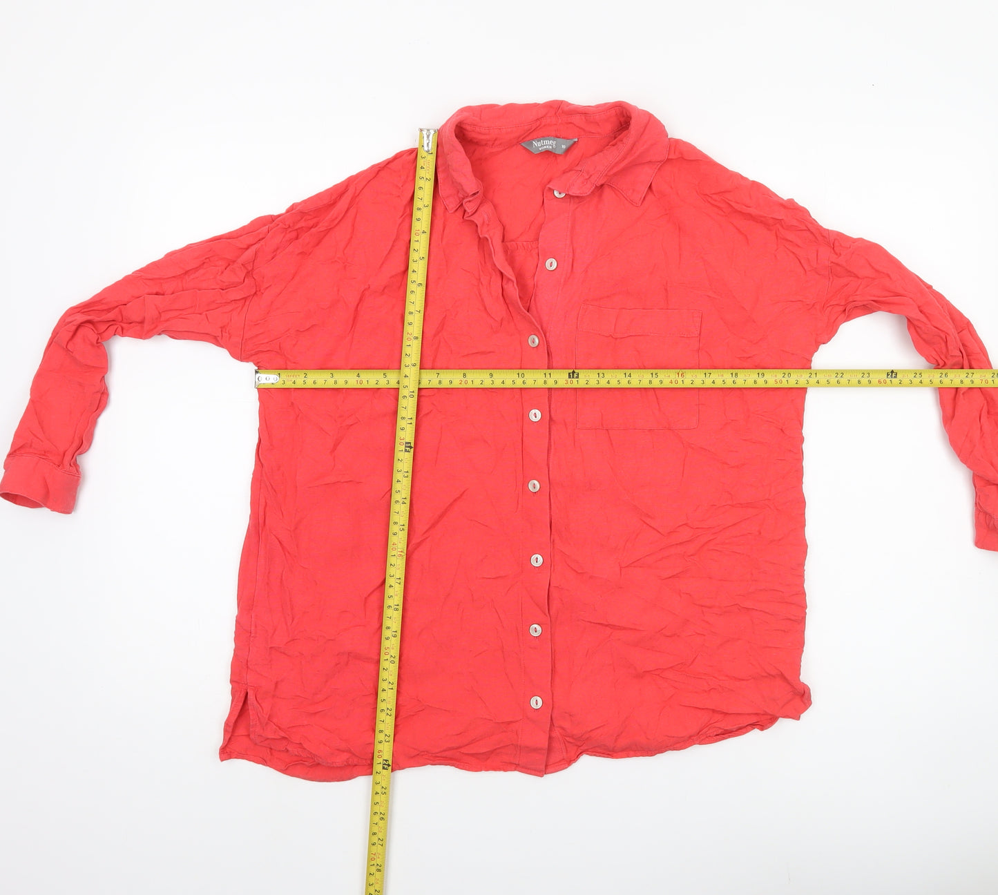 Nutmeg Women Red Size 10 Button-Up Long Sleeve Shirt