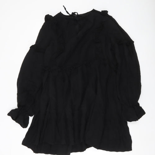 In The Style Women’s Black Size 12 Shift Mini Dress Ruffle Long Sleeve