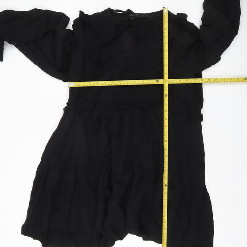 In The Style Women’s Black Size 12 Shift Mini Dress Ruffle Long Sleeve
