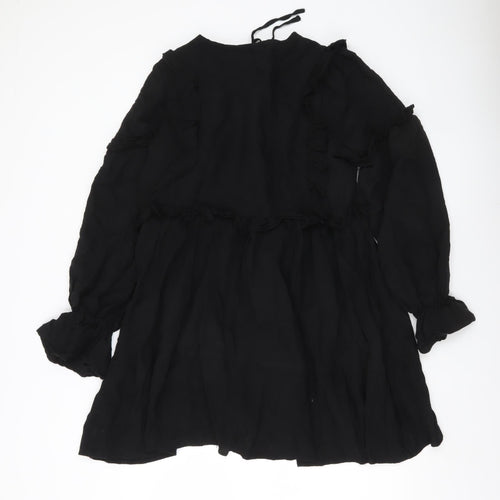 In The Style Women’s Black Size 12 Shift Mini Dress Ruffle Long Sleeve