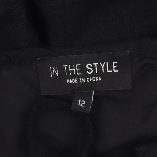 In The Style Women’s Black Size 12 Shift Mini Dress Ruffle Long Sleeve