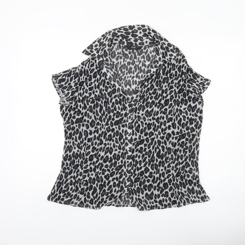 F&F Women’s Black Leopard Print Blouse Size 14 Short Sleeve