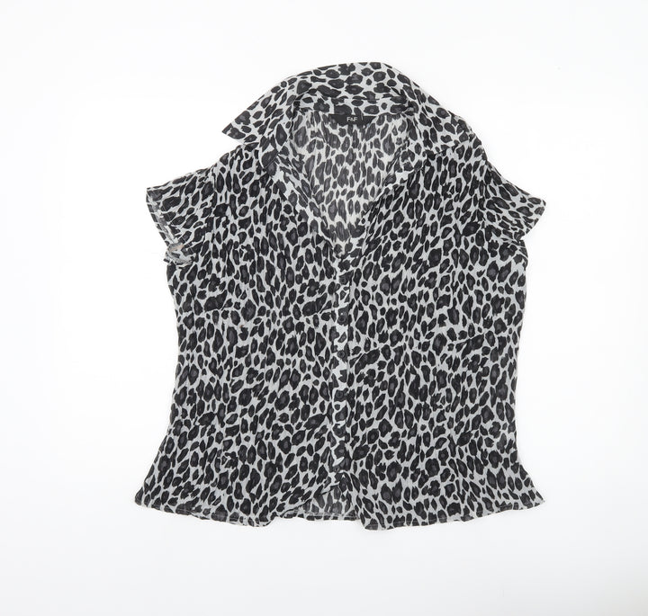 F&F Women’s Black Leopard Print Blouse Size 14 Short Sleeve