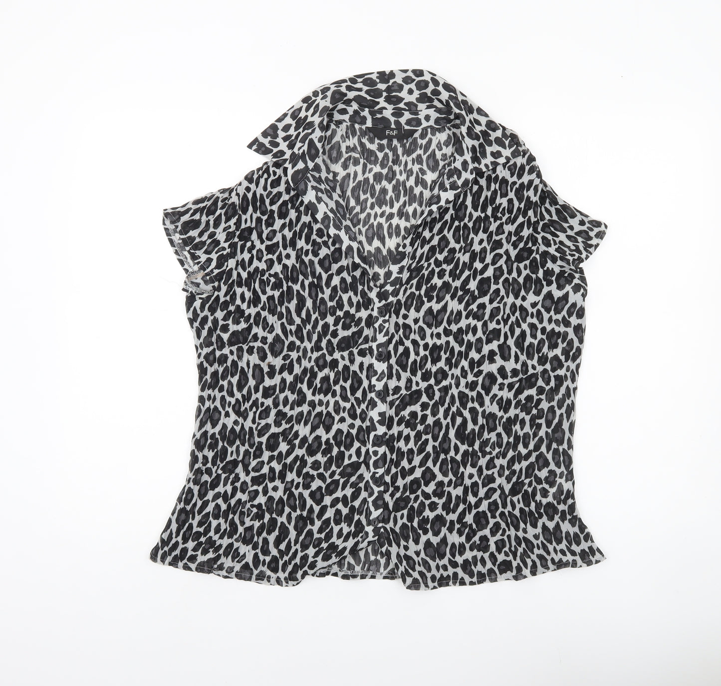 F&F Women’s Black Leopard Print Blouse Size 14 Short Sleeve