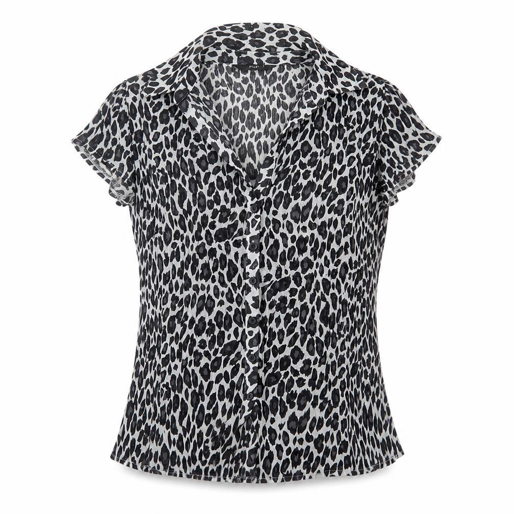 F&F Women’s Black Leopard Print Blouse Size 14 Short Sleeve