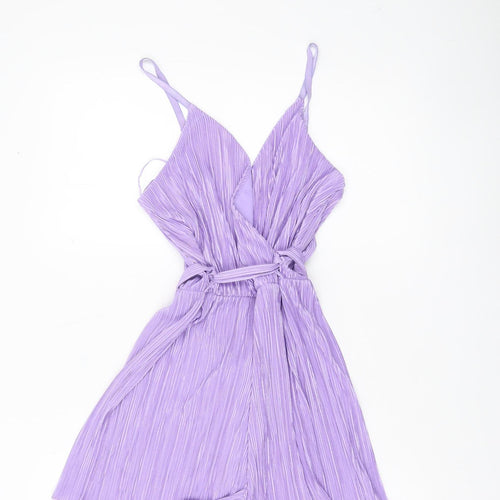 Quiz Women Purple Size 8 Pleated Playsuit V-Neck Belted Summer