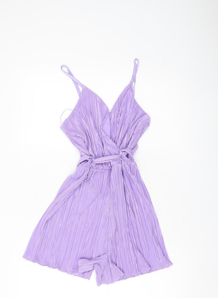Quiz Women Purple Size 8 Pleated Playsuit V-Neck Belted Summer