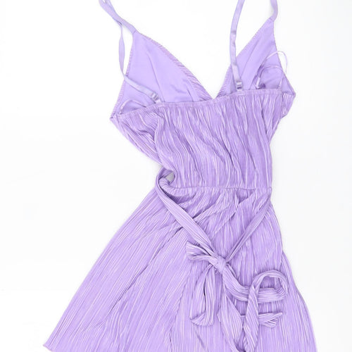 Quiz Women Purple Size 8 Pleated Playsuit V-Neck Belted Summer