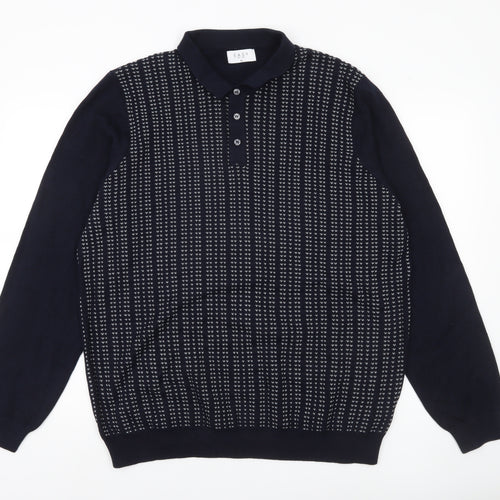 Easy Men's XL Blue Collared Henley Jumper Long Sleeve Knit