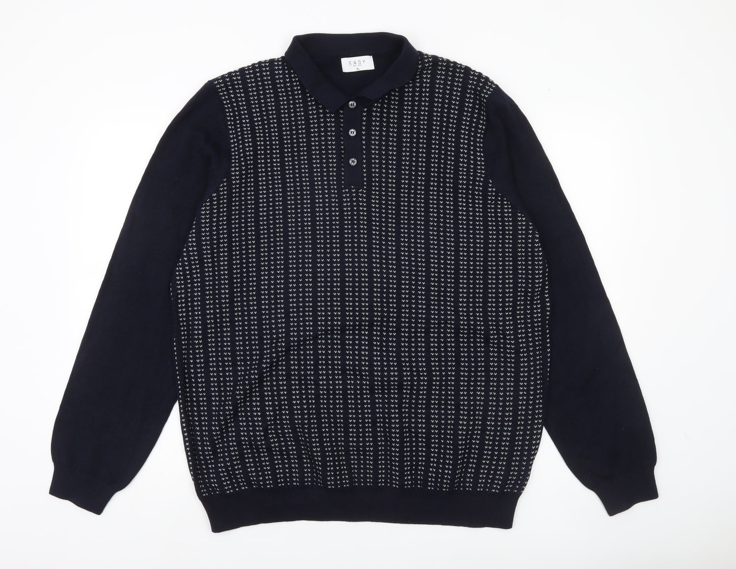 Easy Men's XL Blue Collared Henley Jumper Long Sleeve Knit
