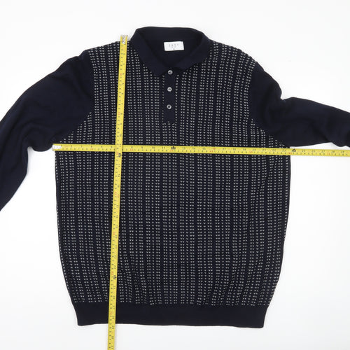 Easy Men's XL Blue Collared Henley Jumper Long Sleeve Knit