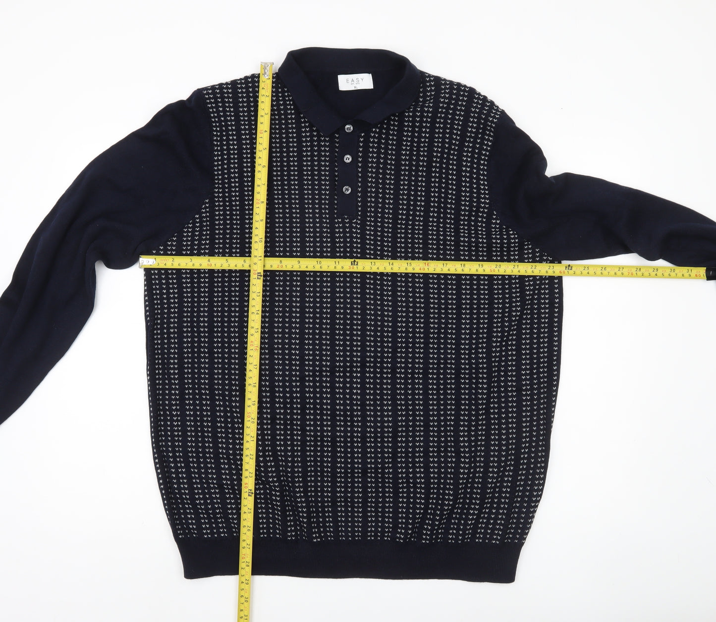 Easy Men's XL Blue Collared Henley Jumper Long Sleeve Knit