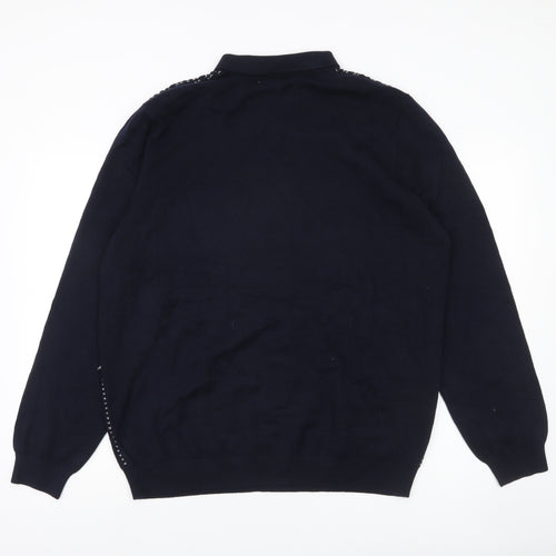 Easy Men's XL Blue Collared Henley Jumper Long Sleeve Knit