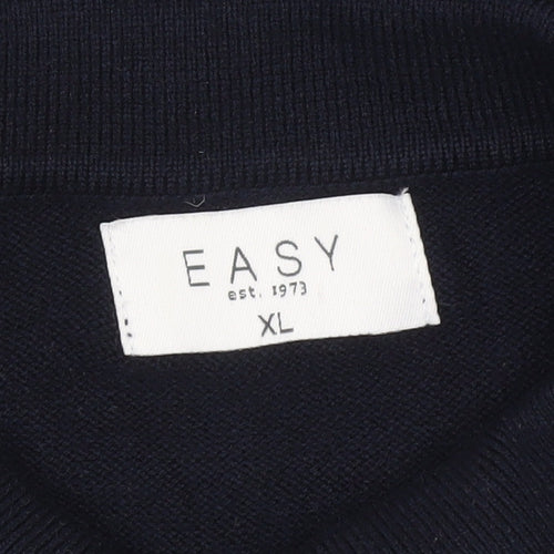Easy Men's XL Blue Collared Henley Jumper Long Sleeve Knit