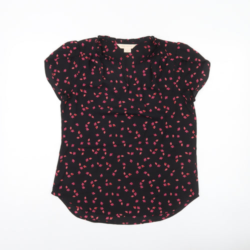 Mauvette Womens Black Floral Blouse Size 8 Short Sleeve Tunic