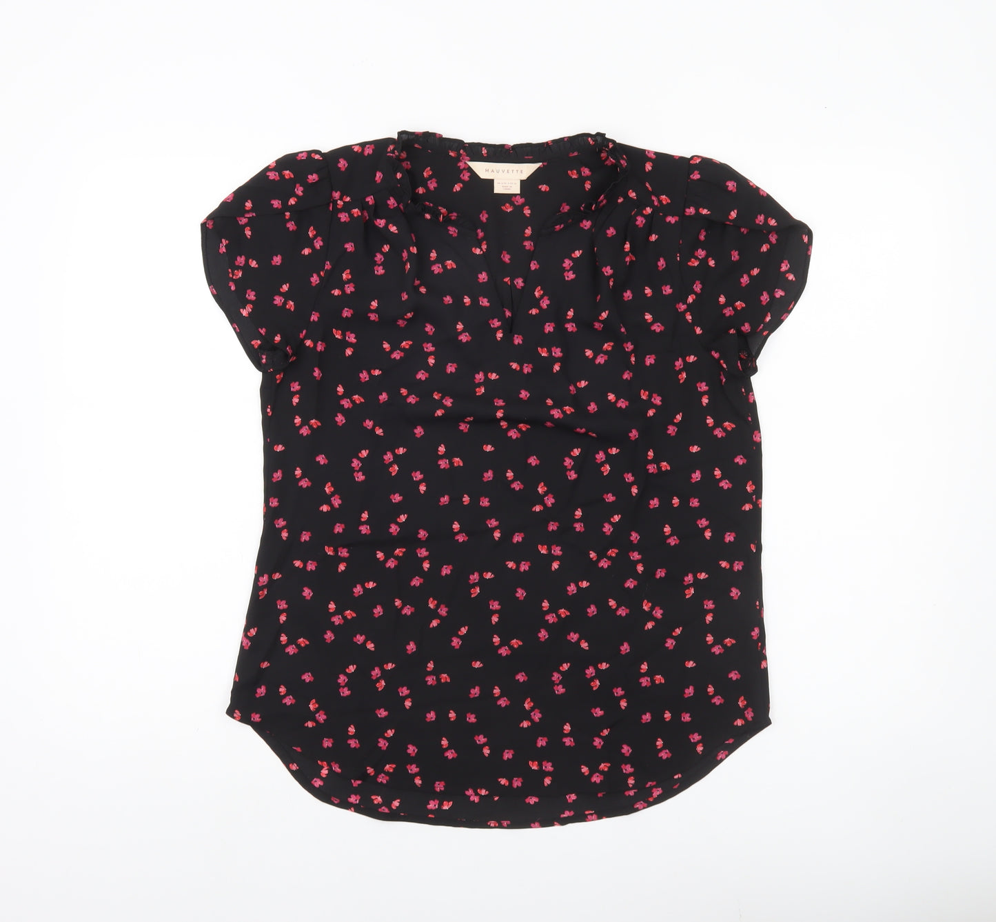 Mauvette Womens Black Floral Blouse Size 8 Short Sleeve Tunic