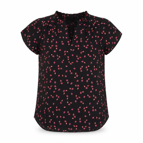Mauvette Womens Black Floral Blouse Size 8 Short Sleeve Tunic