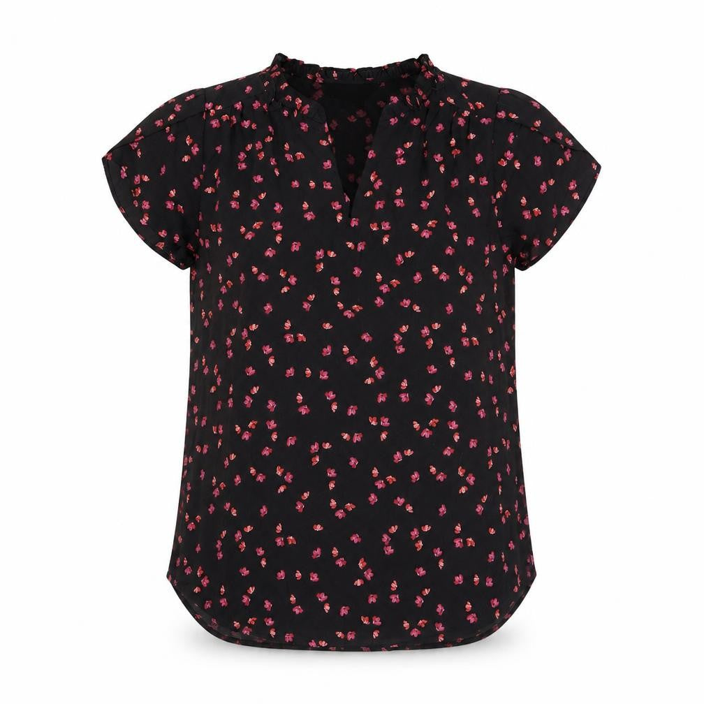 Mauvette Womens Black Floral Blouse Size 8 Short Sleeve Tunic